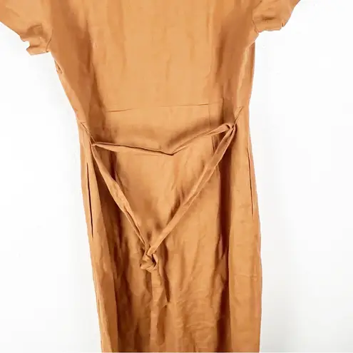 Quince 100% Linen Front Buttons Pockets Belted Waist Short Sleeves Dress Medium