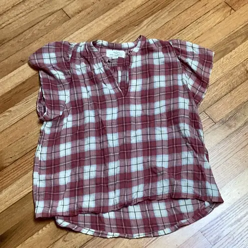 Birds of Paradise Trovata plaid short sleeve cotton top size medium Red