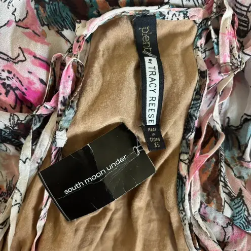 Plenty by Tracy Reese Floral Maxi Dress Sz XS Pink White Boho Gypsy Flowy Sheer