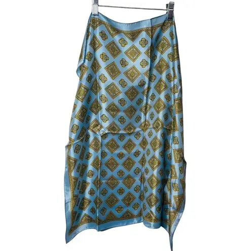 Vintage Headscarf Retro Blue Gold Decorative Large Square Neck Scarf Covering u