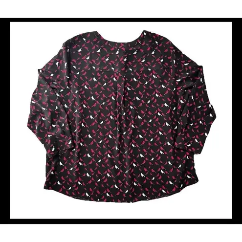 Catherine’s Long Sleeve Black Red Cardinal Blouse Pullover Loose Plus Size 2X