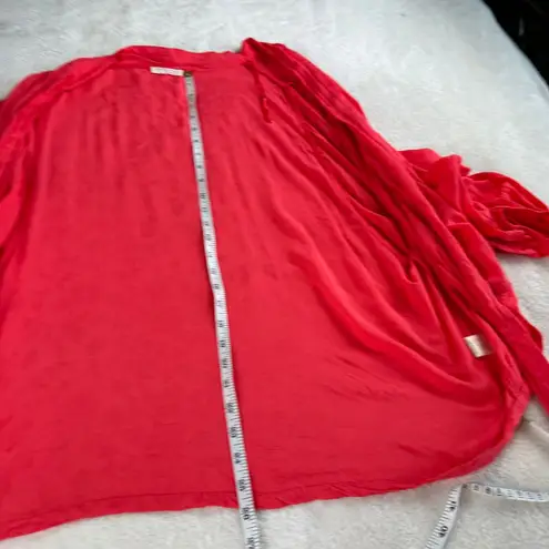 Lovestitch Kimono Top Womens S Red Floral Textured Flowy Tie Front Boho Beachy