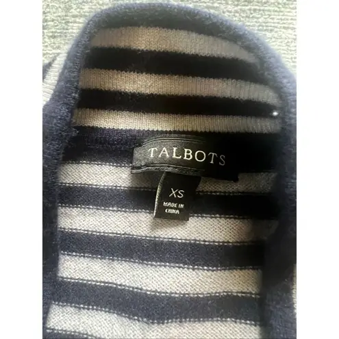 Talbots  Navy Blue Off White Stripe Open Front Cardigan XS