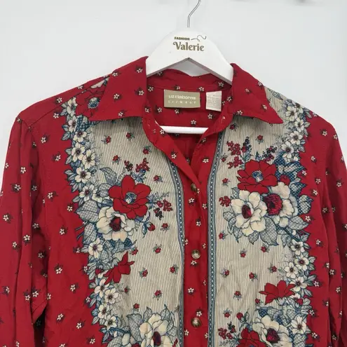 Liz Claiborne  Vintage Rayon Floral Button Front Top Size Small Retro Boho - Image 2