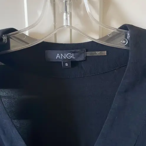 ANGL Women’s Black Tunic Top with Long Sleeves and V Neck - Size Small