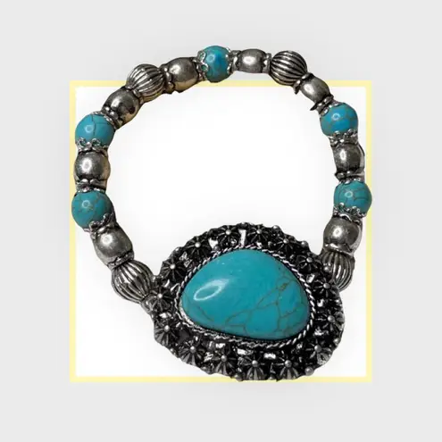 Western women’s faux turquoise and silver stretch bracelets. Blue