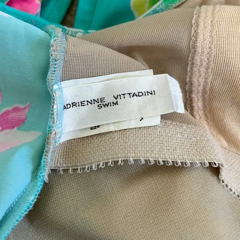 Adrienne Vittadini Aqua/Pink/Yellow Floral One Piece Bathing Suit sz 14