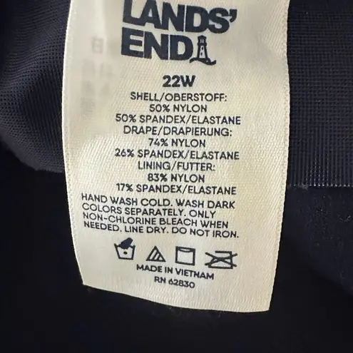 LANDS END Navy Blue Polka Dot V