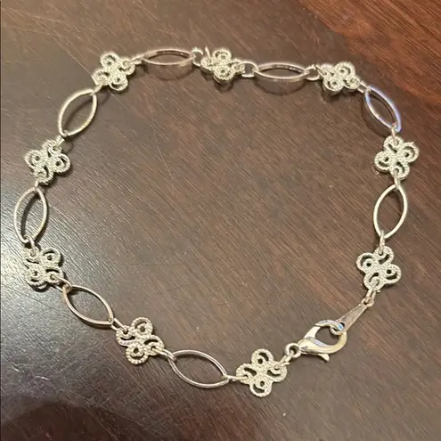 Intricate Silver Bracelet Anklet with Floral Links