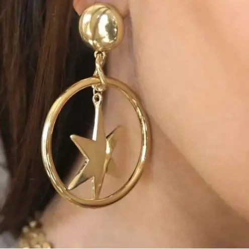 Ettika NWT Star Dangle Hoop Earrings Gold Plated $44