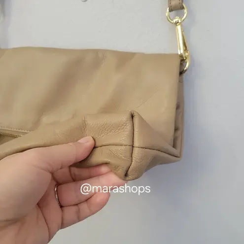 Margot Robbie Fold Over Taupe Leather Crossbody Bag