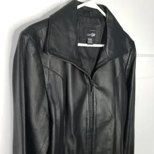 BLACK GENUINE LEATHER WOMANS TAILORED FITTED SLEEK SEXY JACKET FULL FRONT ZIP Size M