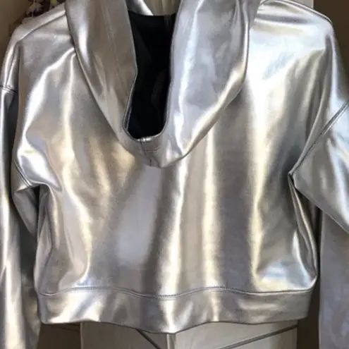 Forever 21  Silver Metallic Cropped Pullover Hoodie