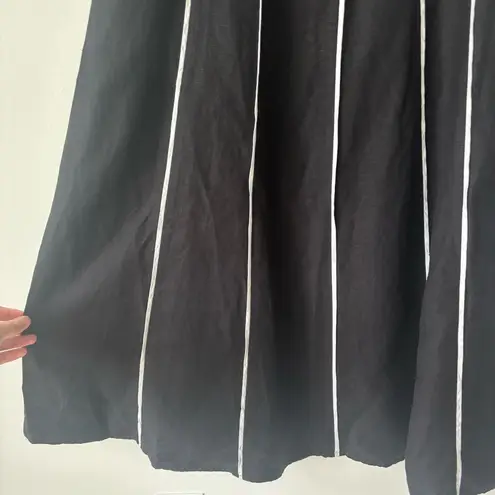 Loft  Seamed Linen Blend Midi Dress Black White Preppy Feminine Chic