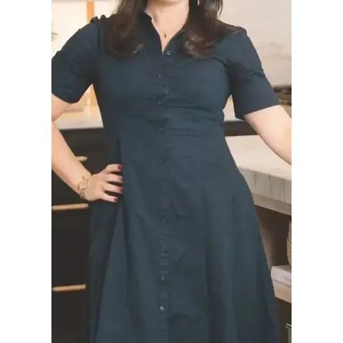 Club Monaco Poplin Navy Blue Midi Short Sleeve Shirt Dress - size 12