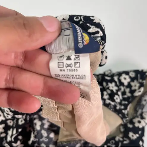 Vtg Gabar 12 Daisy Floral Ruffle Ruched Coquette Black White Bathing Swimsuit