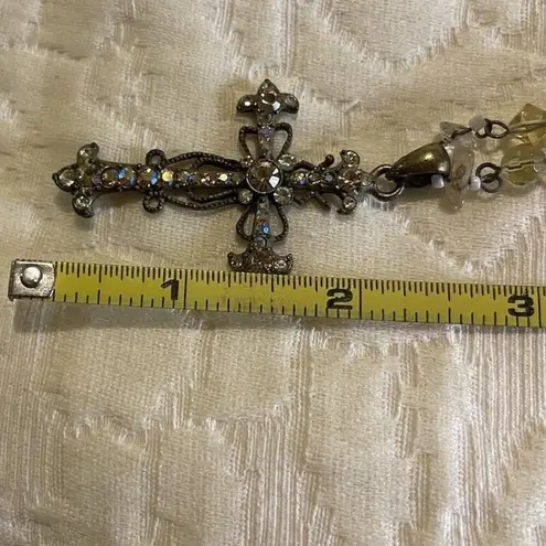 Cookie Lee Vintage Bronze Western w/Pink Stone Rhinestone Cross Pendant Necklace