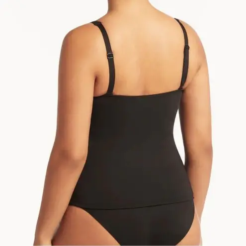 Sea Level Eco Essentials Black Cross Front Tankini Swimsuit Top Size 4 New