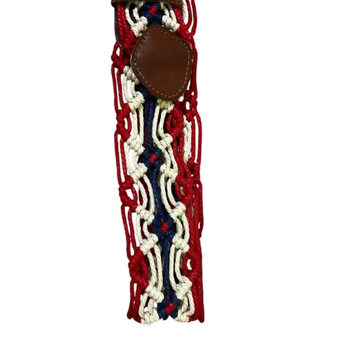 None Red White Blue USA Woven Macrame Rope Belt Womens 9 Boho Coastal Western