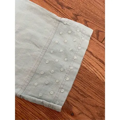 J. Jill 100% linen wide leg embroidered hem pant size small Green