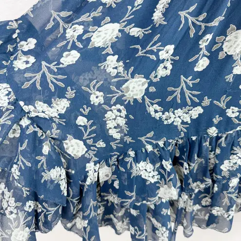 Ulla Johnson Alissa Blue Floral Ruffle Silk Chiffon Dress Size 2 Sheer Lined