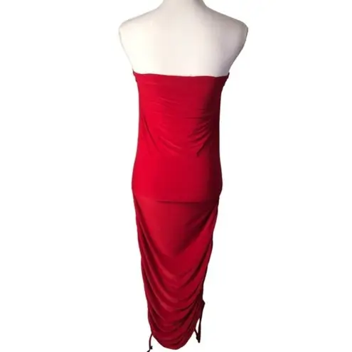 Club L  London Red Strapless Side Ruched Midi Tube Dress