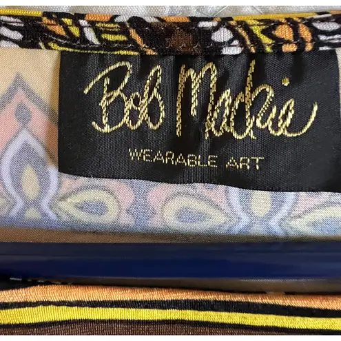 Bob Mackie Top Womens Size L Yellow Brown Pullover Tunic Wearable Art Boho Hippi