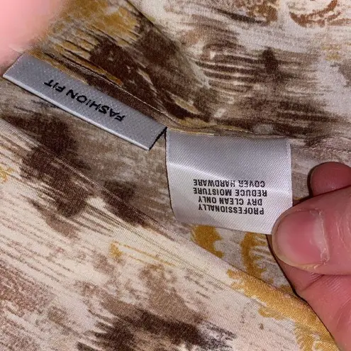 St. John Couture Button Down Silk Vintage Blouse Sz 8 Abstract Brown Gold