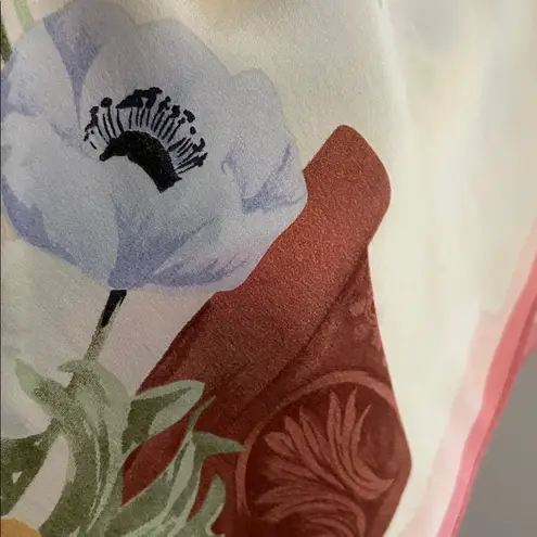 Pastel Floral/Basket Print Silk Scarf Pink