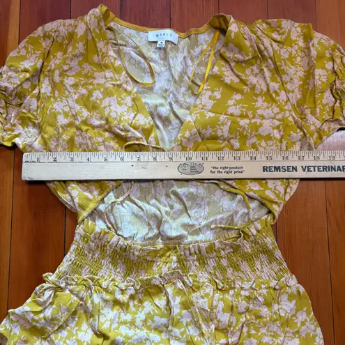 Mable Floral Print Top Ruffle Neckline Casual Blouse Yellow Medium Yellow