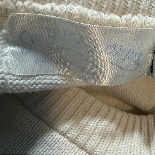 Vintage Sue Hillis Noah's Ark sweater 3D animals ceramic buttons cream M USA Size M