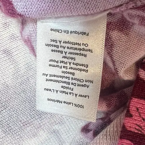 Talbots  Pure Merino Wool Sweater Pink Floral Print Long Sleeve XS