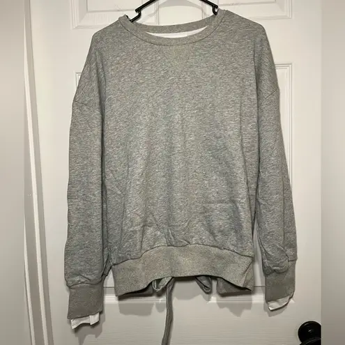 Anthropologie EVIDNT Size Large Gray Open Cropped Back Tie Sweatshirt