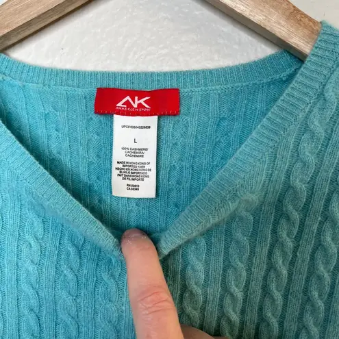 Anne Klein Sport Vintage Womens Cable Knit Cashmere Sweater Turquoise Blue Large