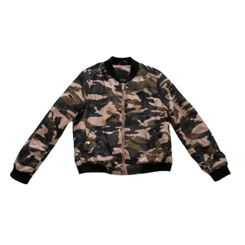 Miss London Jacket Pink Olive Black Quilted Camouflage Bomber Jacket Coat Large