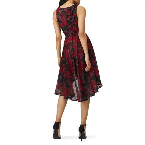 HALSTON Black Red Cherry Floral Print Sheer Sleeveless Tulle Full Skirt Dress 10