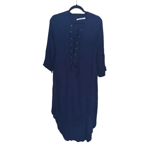 Faithfull the Brand Tuckernuck Navy Lace-Up Midi Dress 2 Boho Western Academia