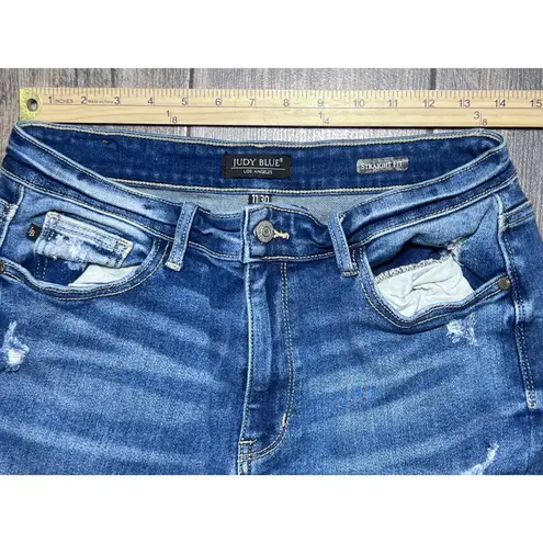 Judy Blue Distressed Straight Leg Blue Jeans Womens Size 11/30 Denim Raw Hem