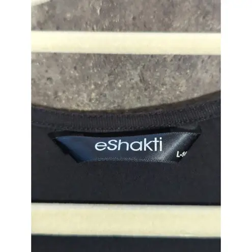 Eshakti Dress Woman's Large Black Jersey Knit V Neck Minimalist Demure Pockets