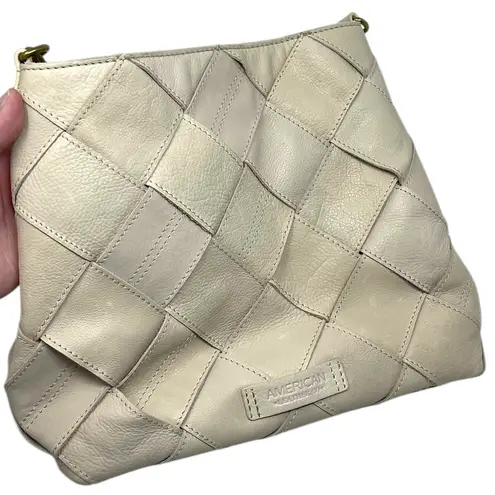 American Leather Co. “Mercer” Hobo Shoulder Bag Cream Ecru Basket Weave Purse