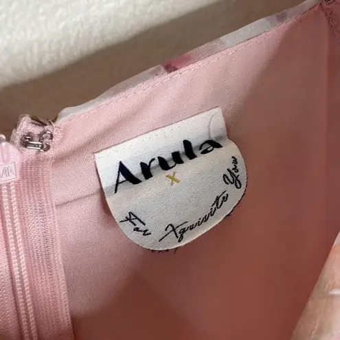 Arula Xquisite You Dress Womens XL Pink Floral Puff Sleeve Midi Ruffle Spring