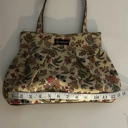 Longaberger Autumn Path Cream Brown Fall Print Small Gathered Bag