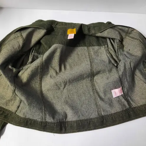 Ruby Rd Petite Womens Beaded Denim Jacket 10P Green Zip Embellished Boho Western