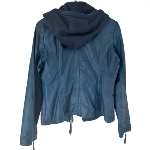 Sanovation Barcelona Blue 100% Sheep Skin Leather Bomber Jacket Women’s Small