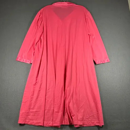 Vanity Fair Vtg Robe Womens XXL Pink Floral Lace Satin Long Lounge Sleepwear