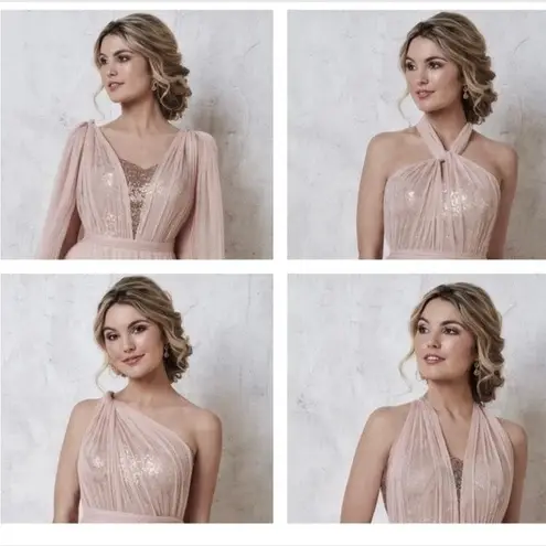 Christina Wu Bridesmaid Dress Style 22725 Size 4 Gold Sequin with Coral Tulle