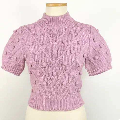 English Factory Lilac Pom Pom Puff Sleeve Sweater Women M Textured Popcorn Knit