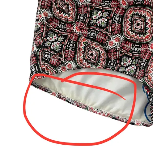 Seki One Piece Swimsuit plunging beaded neckline abstract print beach summer M Red Size 4