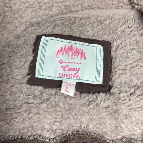 Members Mark Sherpa zip jacket coat Chevron zig zag pink white purple large