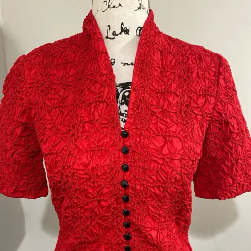 Go Silk Crinkle Fabric Red Lightweight Button Front Stretchy Blouse Top Sz PS
